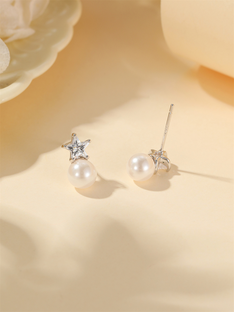 Classy Sterling Silver Pearl Earrings for Women, High-End Star Studs, Exquisite Delicate Ear Accessories Classy Sterling Silver Pearl Earrings for Women, High-End Star Studs, Exquisite Delicate Ear Accessories