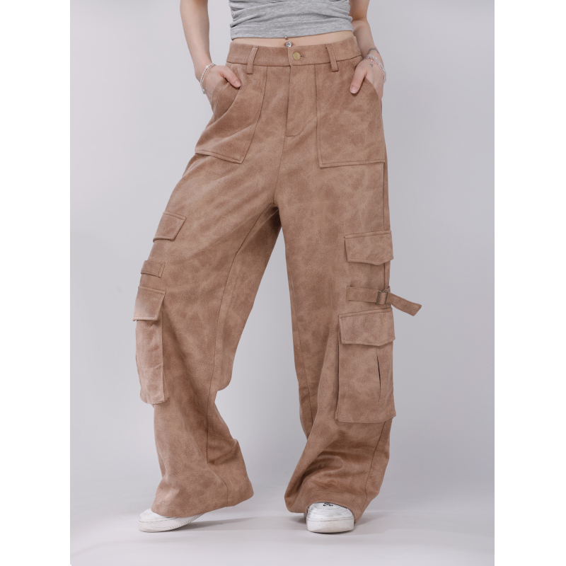 Coffee-Colored Wide-Leg Work Pants for Women - Hip-Hop Street Dance Design, Casual Niche Style, Spicy Girl Aesthetic