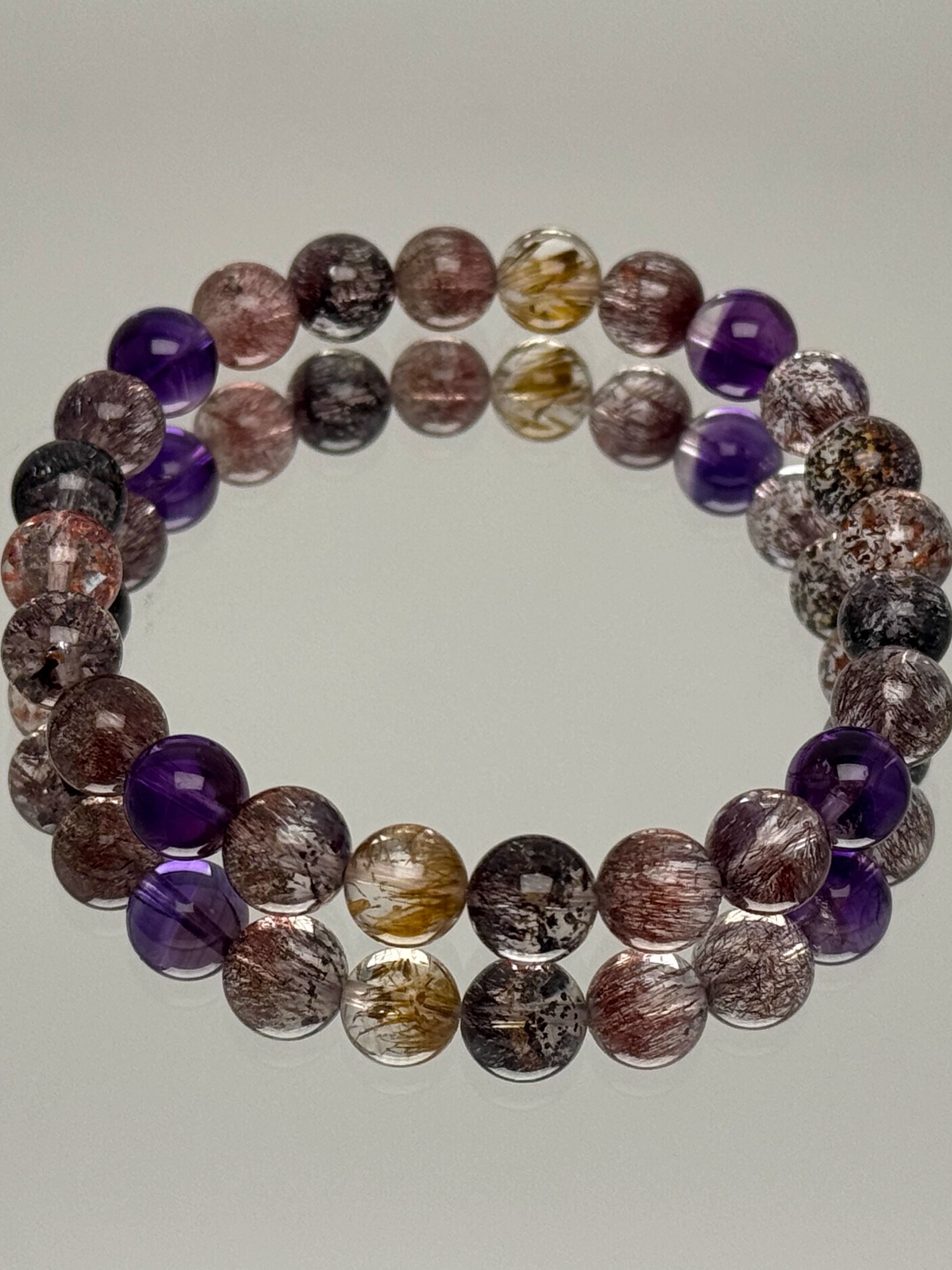 Collectible Blackcurrant Crystal Bracelet with Natural Purple, Red, Yellow, and Gold Accents - Unique Flower Design