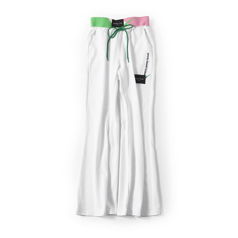 Color-Block Embroidered Letter Casual Flared Sweatpants for Women - Elastic Waist, Woven Belt, Spring Trend, Y2K Fashion Color-Block Embroidered Letter Casual Flared Sweatpants for Women - Elastic Waist, Woven Belt, Spring Trend, Y2K Fashion