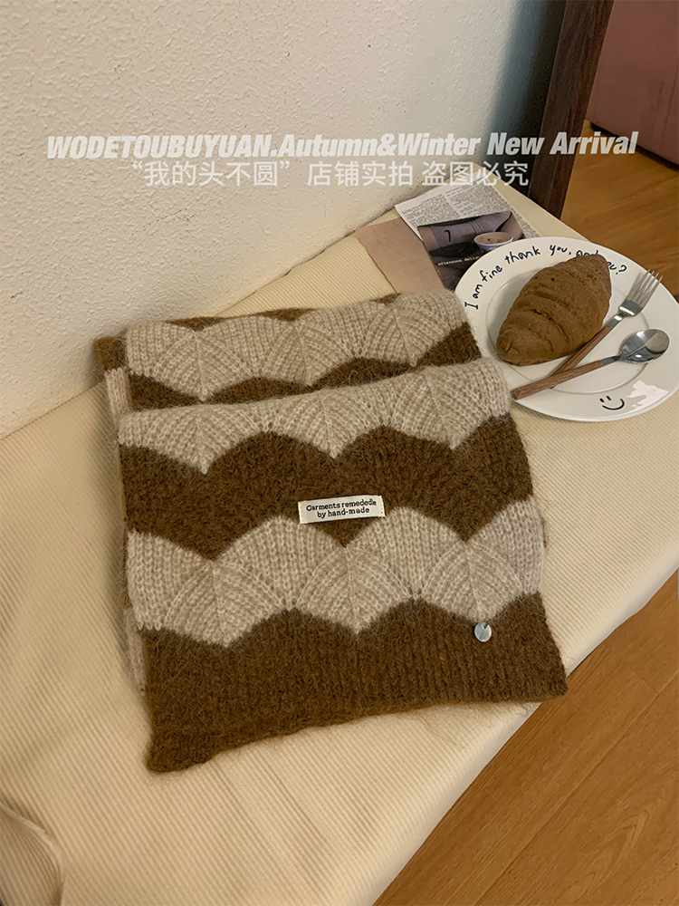 Color-Block Knitted Shell Scarf for Women - My Head Is Not Round Winter Warm Korean Style Neck Warmer 2025 Color-Block Knitted Shell Scarf for Women - My Head Is Not Round Winter Warm Korean Style Neck Warmer 2025