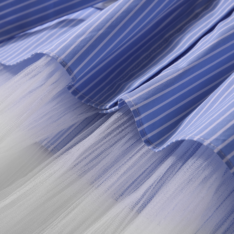 Color Block Striped Badge Splicing Mesh Waist Belt Casual Korean Style Shirt Dress for Women - Spring & Autumn Fashion Color Block Striped Badge Splicing Mesh Waist Belt Casual Korean Style Shirt Dress for Women - Spring & Autumn Fashion