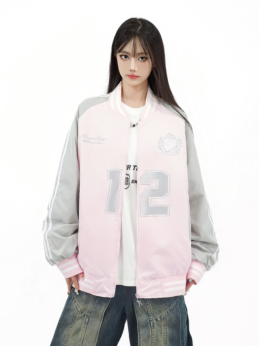 Color-Block Striped Embroidered Flight Jacket for Men and Women - Retro Loose Fit Autumn Outerwear Color-Block Striped Embroidered Flight Jacket for Men and Women - Retro Loose Fit Autumn Outerwear