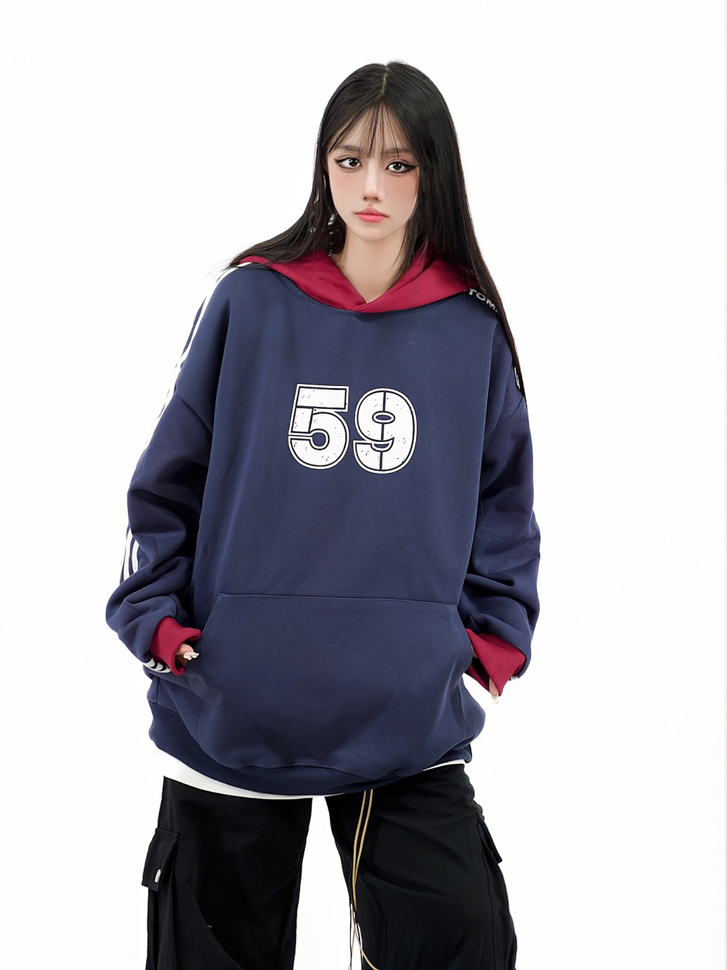 Color-Blocked Hoodie for Couples - Retro American Style, Loose Fit, Casual Autumn Sweatshirt, 90s Inspired Fashion Color-Blocked Hoodie for Couples - Retro American Style, Loose Fit, Casual Autumn Sweatshirt, 90s Inspired Fashion