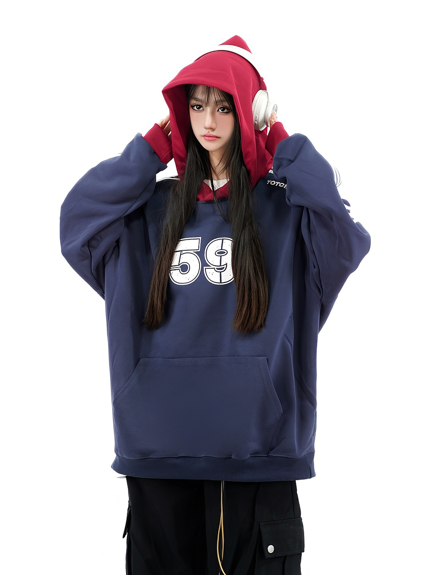 Color-Blocked Hoodie for Couples - Retro American Style, Loose Fit, Casual Autumn Sweatshirt, 90s Inspired Fashion Color-Blocked Hoodie for Couples - Retro American Style, Loose Fit, Casual Autumn Sweatshirt, 90s Inspired Fashion