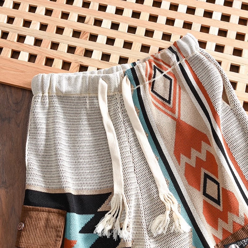 Color-Blocked Navajo Knitted Shorts for Men - Summer Retro 90s Beachwear, Four to Five-Point Length, Stylish Casual Niche Design Color-Blocked Navajo Knitted Shorts for Men - Summer Retro 90s Beachwear, Four to Five-Point Length, Stylish Casual Niche Design