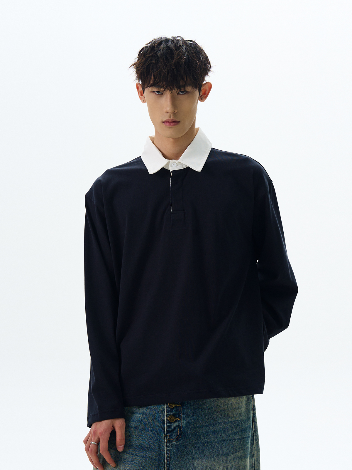 Color-Blocked Polo Shirt for Men and Women - American Retro Style, Faux Two-Piece Design, Versatile Clean Fit Top Color-Blocked Polo Shirt for Men and Women - American Retro Style, Faux Two-Piece Design, Versatile Clean Fit Top