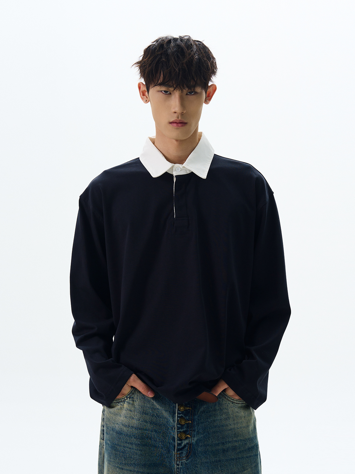 Color-Blocked Polo Shirt for Men and Women - American Retro Style, Faux Two-Piece Design, Versatile Clean Fit Top Color-Blocked Polo Shirt for Men and Women - American Retro Style, Faux Two-Piece Design, Versatile Clean Fit Top