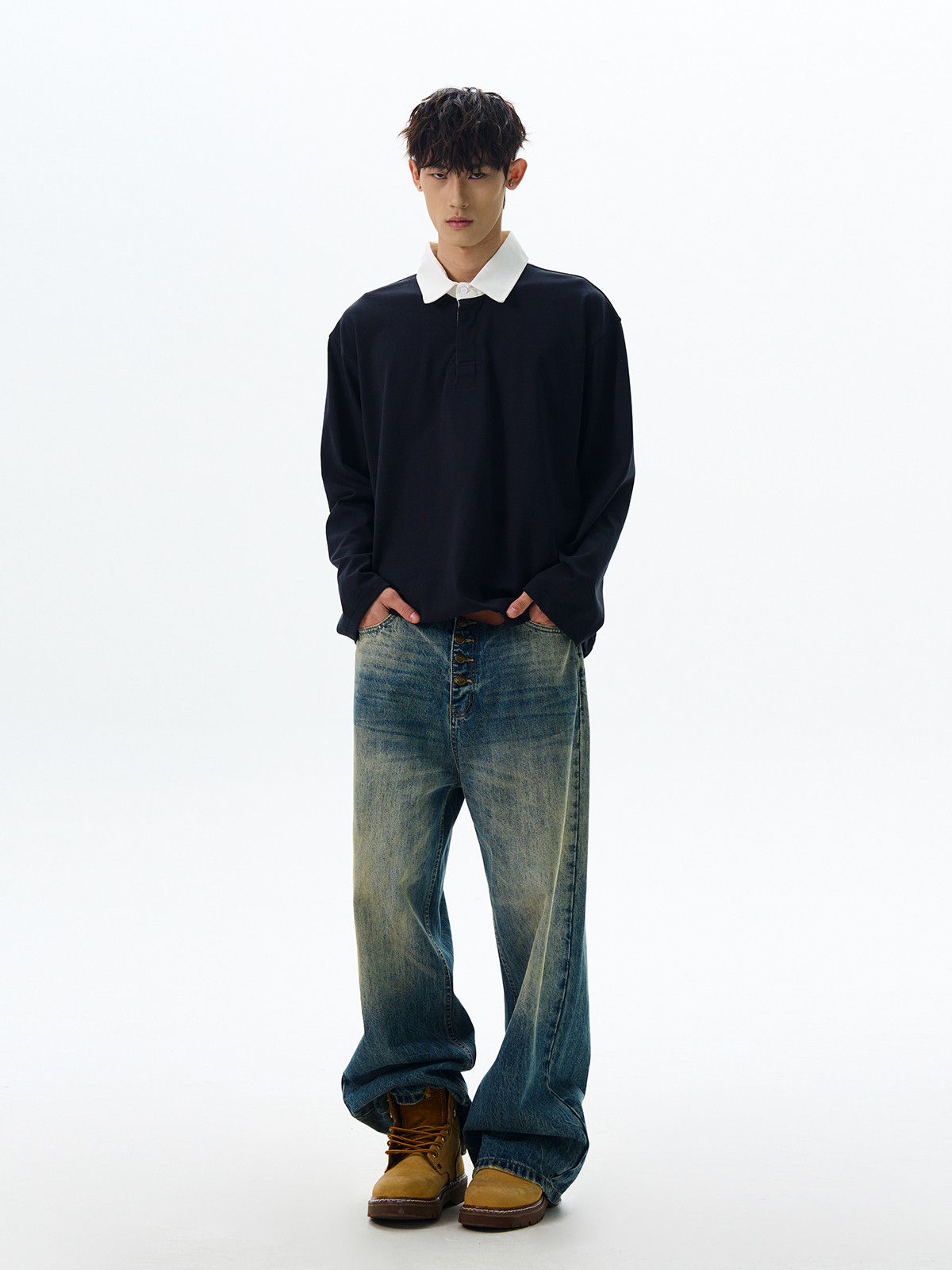 Color-Blocked Polo Shirt for Men and Women - American Retro Style, Faux Two-Piece Design, Versatile Clean Fit Top Color-Blocked Polo Shirt for Men and Women - American Retro Style, Faux Two-Piece Design, Versatile Clean Fit Top