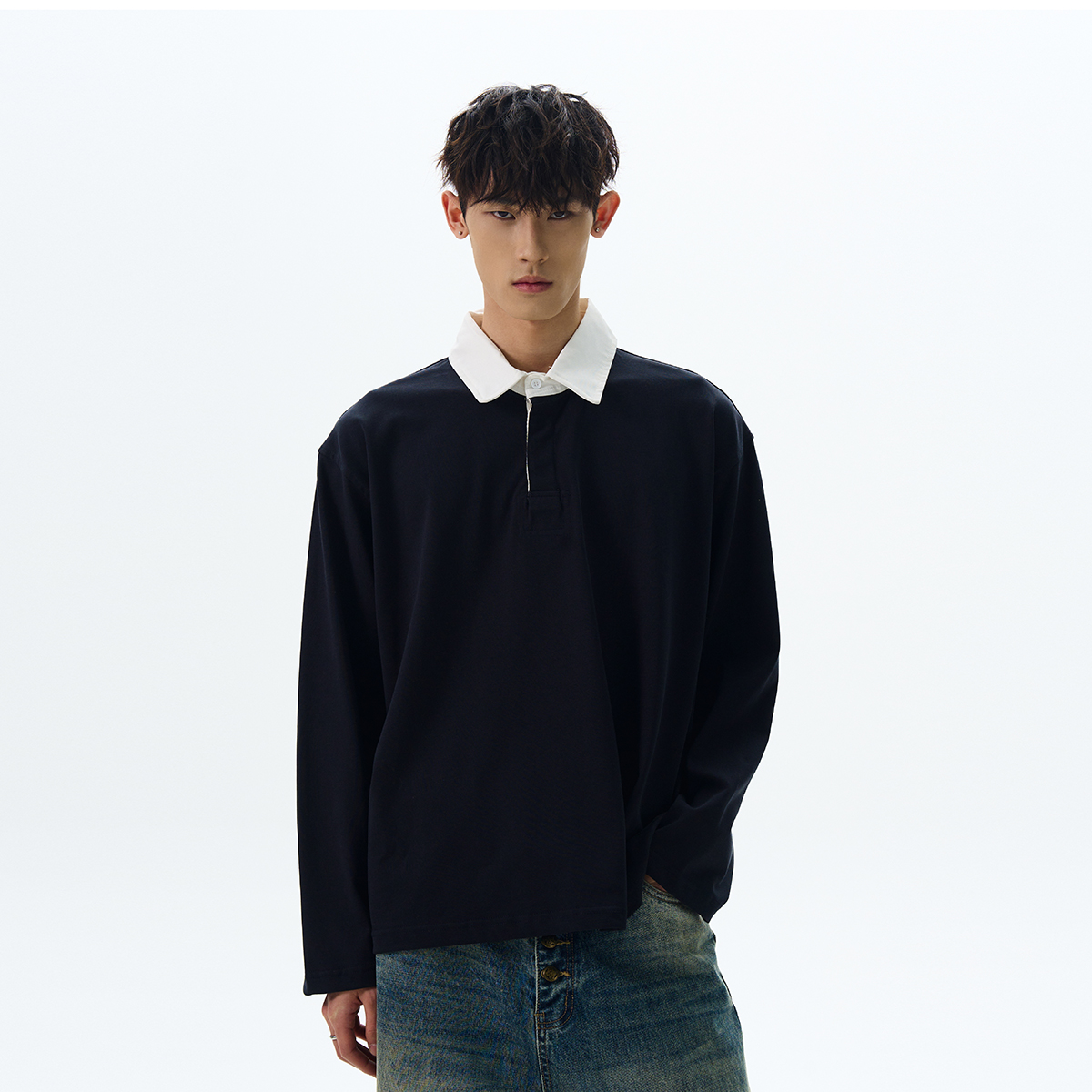 Color-Blocked Polo Shirt for Men and Women - American Retro Style, Faux Two-Piece Design, Versatile Clean Fit Top