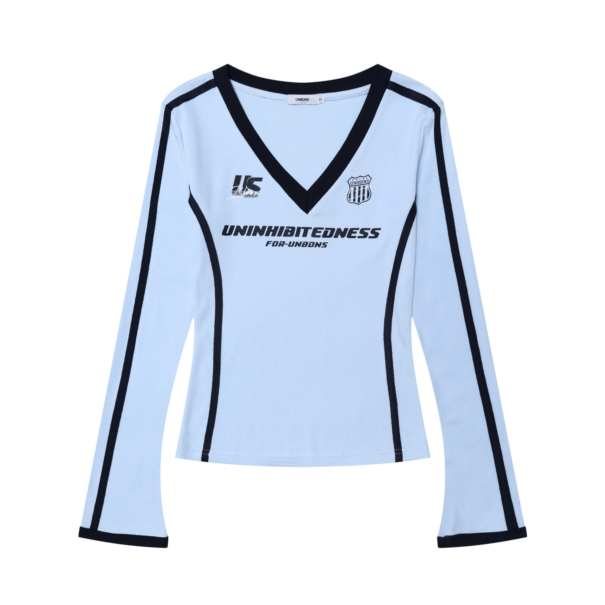 Color-Blocked V-Neck Long Sleeve T-Shirt - Slim-Fit Jersey Top for Trendy American Style, Perfect for Y2K and Streetwear Looks