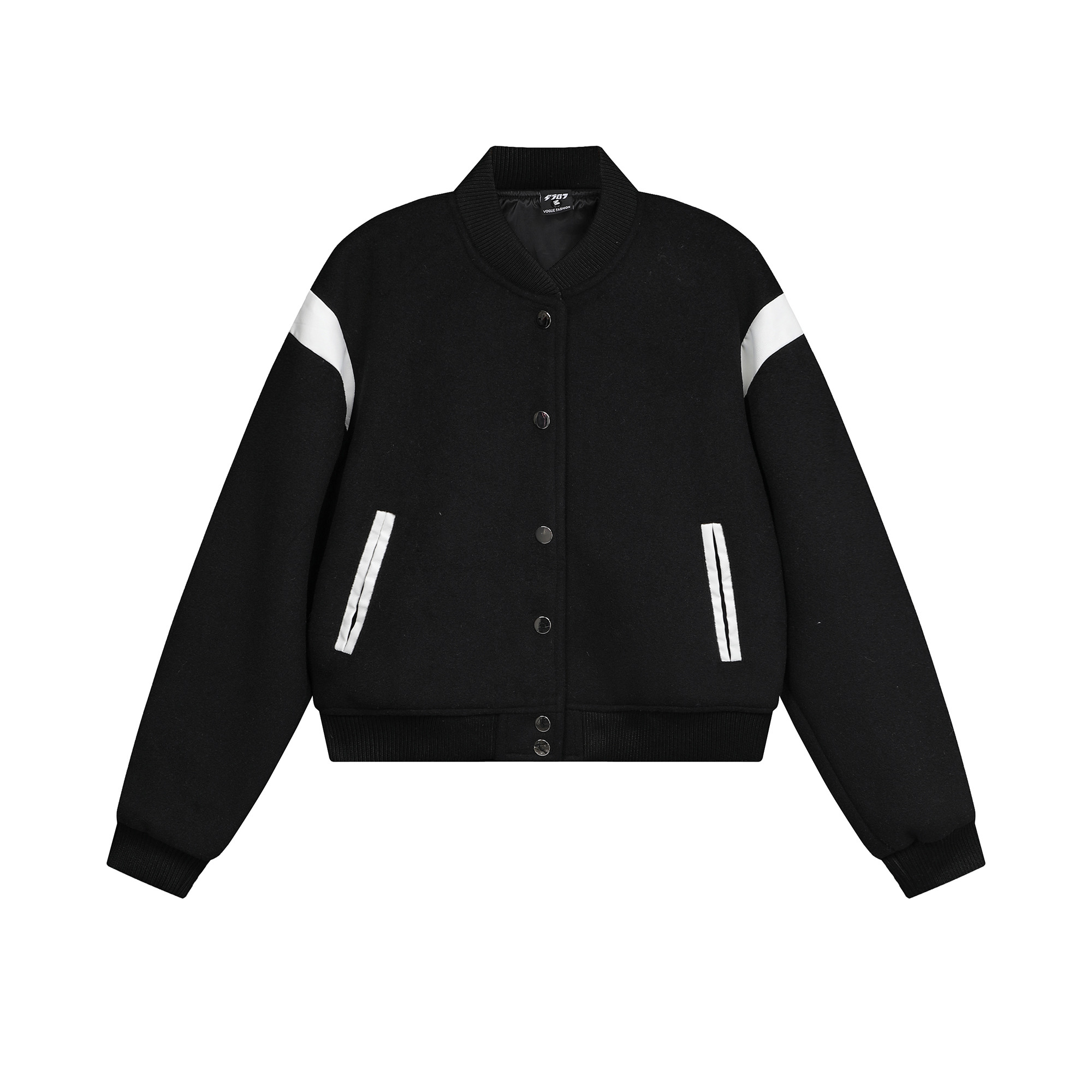 Color-Blocked Wool Baseball Jacket for Women - Vintage American Style, Loose Fit Casual Versatile Outerwear