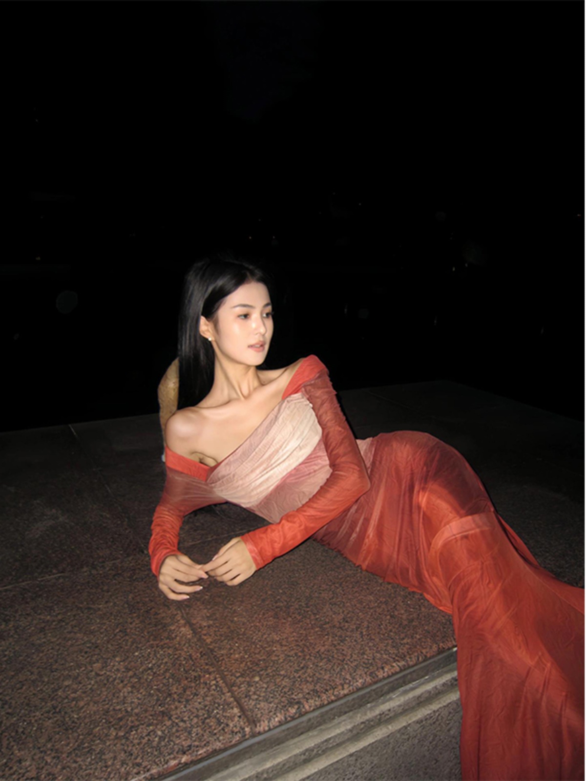 Color-Blocking Fishbone Swing Collar Dress for Women - Spring Autumn Temperament Fishtail Skirt Inspired by French Oil Painting