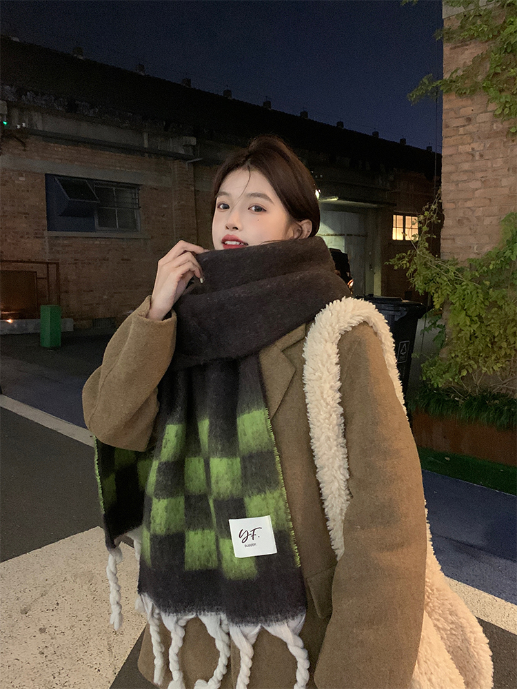 Color-Blocking Scarf - Soft Korean-Style Shawl, Thick Warm Long Versatile Neck Warmer for Cozy Winter Fashion Color-Blocking Scarf - Soft Korean-Style Shawl, Thick Warm Long Versatile Neck Warmer for Cozy Winter Fashion