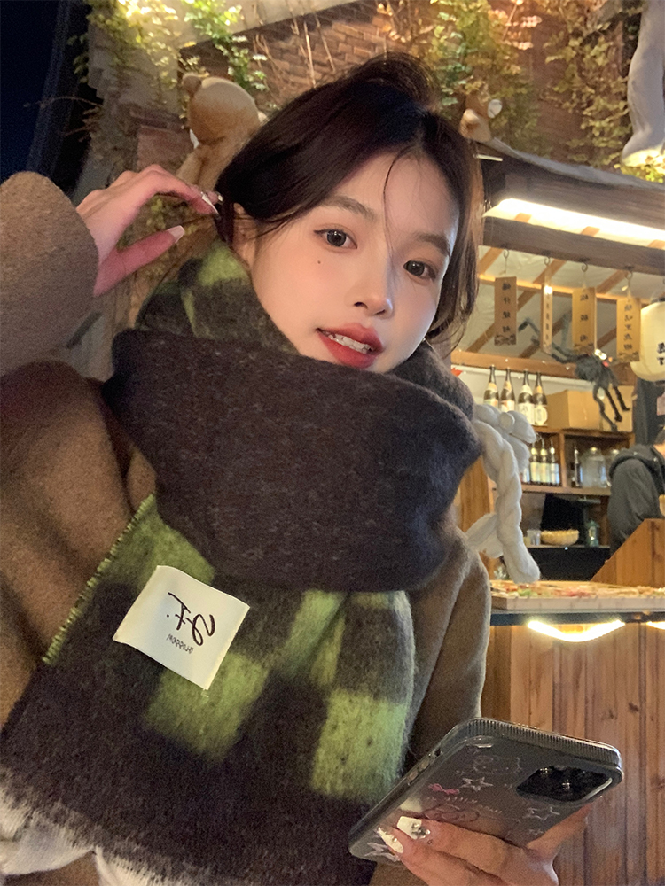 Color-Blocking Scarf - Soft Korean-Style Shawl, Thick Warm Long Versatile Neck Warmer for Cozy Winter Fashion Color-Blocking Scarf - Soft Korean-Style Shawl, Thick Warm Long Versatile Neck Warmer for Cozy Winter Fashion