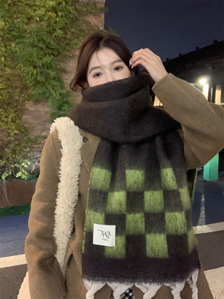 Color-Blocking Scarf - Soft Korean-Style Shawl, Thick Warm Long Versatile Neck Warmer for Cozy Winter Fashion Color-Blocking Scarf - Soft Korean-Style Shawl, Thick Warm Long Versatile Neck Warmer for Cozy Winter Fashion