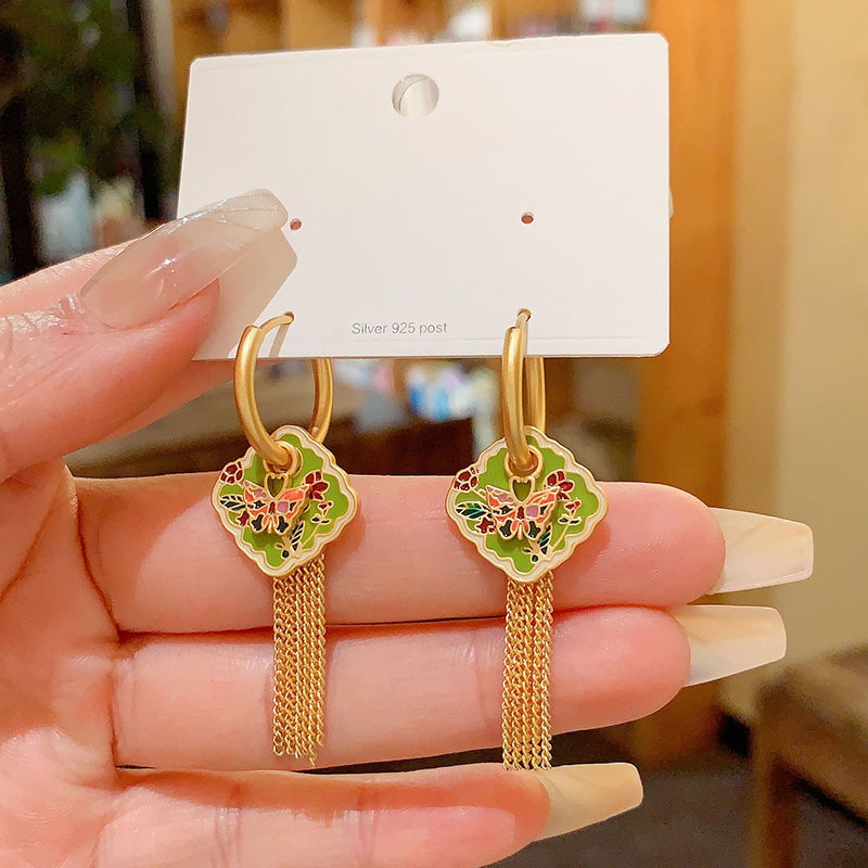 Colorful Butterfly Tassel Earrings for Women, Long Oil Drop Design, Chinese Style, High-End Temperament, Trendy National Fashion Colorful Butterfly Tassel Earrings for Women, Long Oil Drop Design, Chinese Style, High-End Temperament, Trendy National Fashion