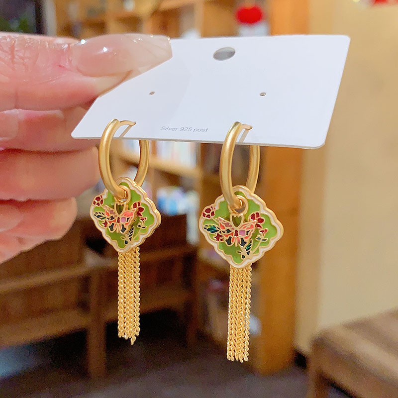 Colorful Butterfly Tassel Earrings for Women, Long Oil Drop Design, Chinese Style, High-End Temperament, Trendy National Fashion Colorful Butterfly Tassel Earrings for Women, Long Oil Drop Design, Chinese Style, High-End Temperament, Trendy National Fashion