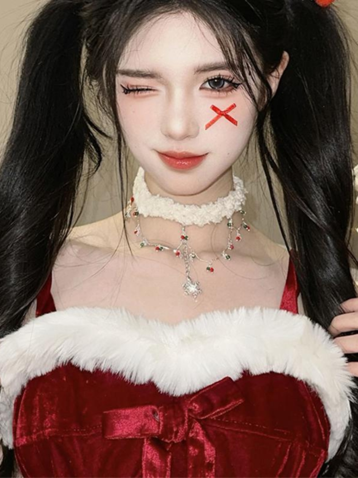 Colorful Christmas Snowflake Plush Necklace | Pearl Choker Heart Pendant Collarbone Chain for Festive New Year Accessories Colorful Christmas Snowflake Plush Necklace | Pearl Choker Heart Pendant Collarbone Chain for Festive New Year Accessories