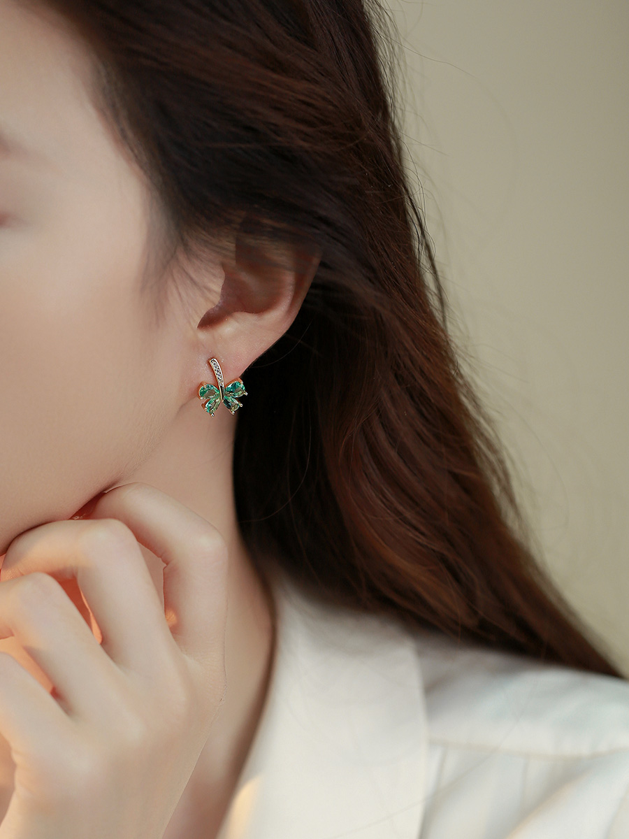 Colorful Crystal Zircon Butterfly Earrings for Women - Exquisite Small Sweet Ear Studs, Niche Design, Trendy Fashion Jewelry