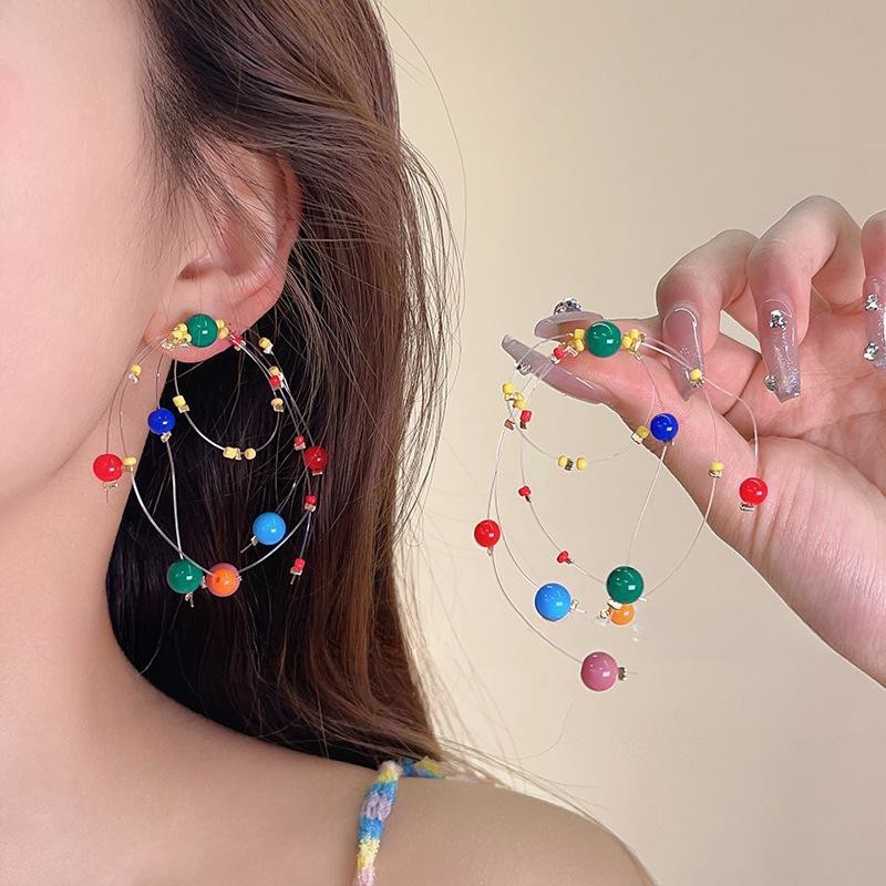 Colorful Fireworks Beaded Earrings - 2025 New Dopamine Contrast Color Long Earrings for Personality and Fun