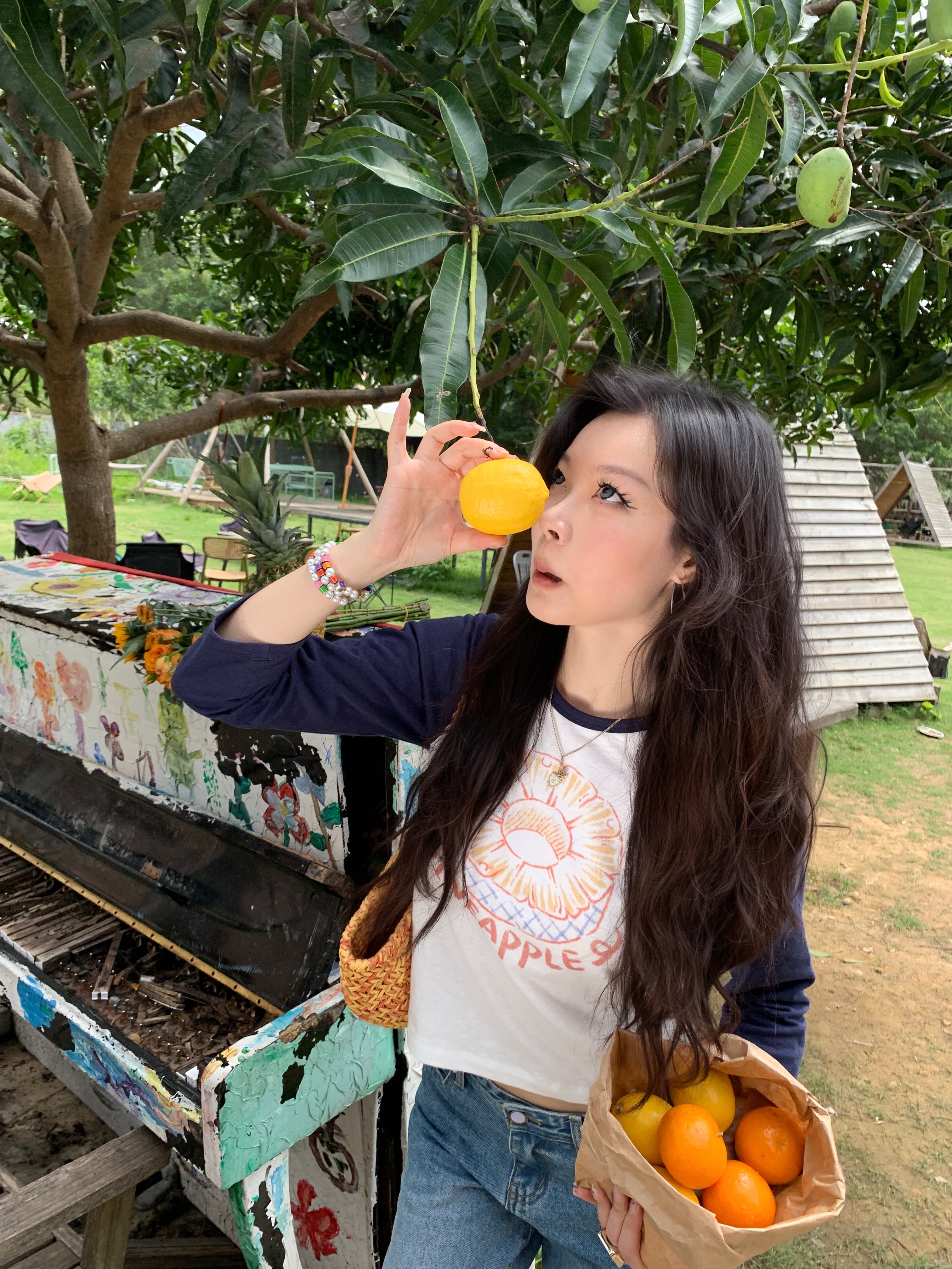 Colorful Fruit Print T-Shirt - Comfortable Snowflake Cotton, Three-Color Design, Fun Summer Style, Y2K Inspired Fashion Colorful Fruit Print T-Shirt - Comfortable Snowflake Cotton, Three-Color Design, Fun Summer Style, Y2K Inspired Fashion