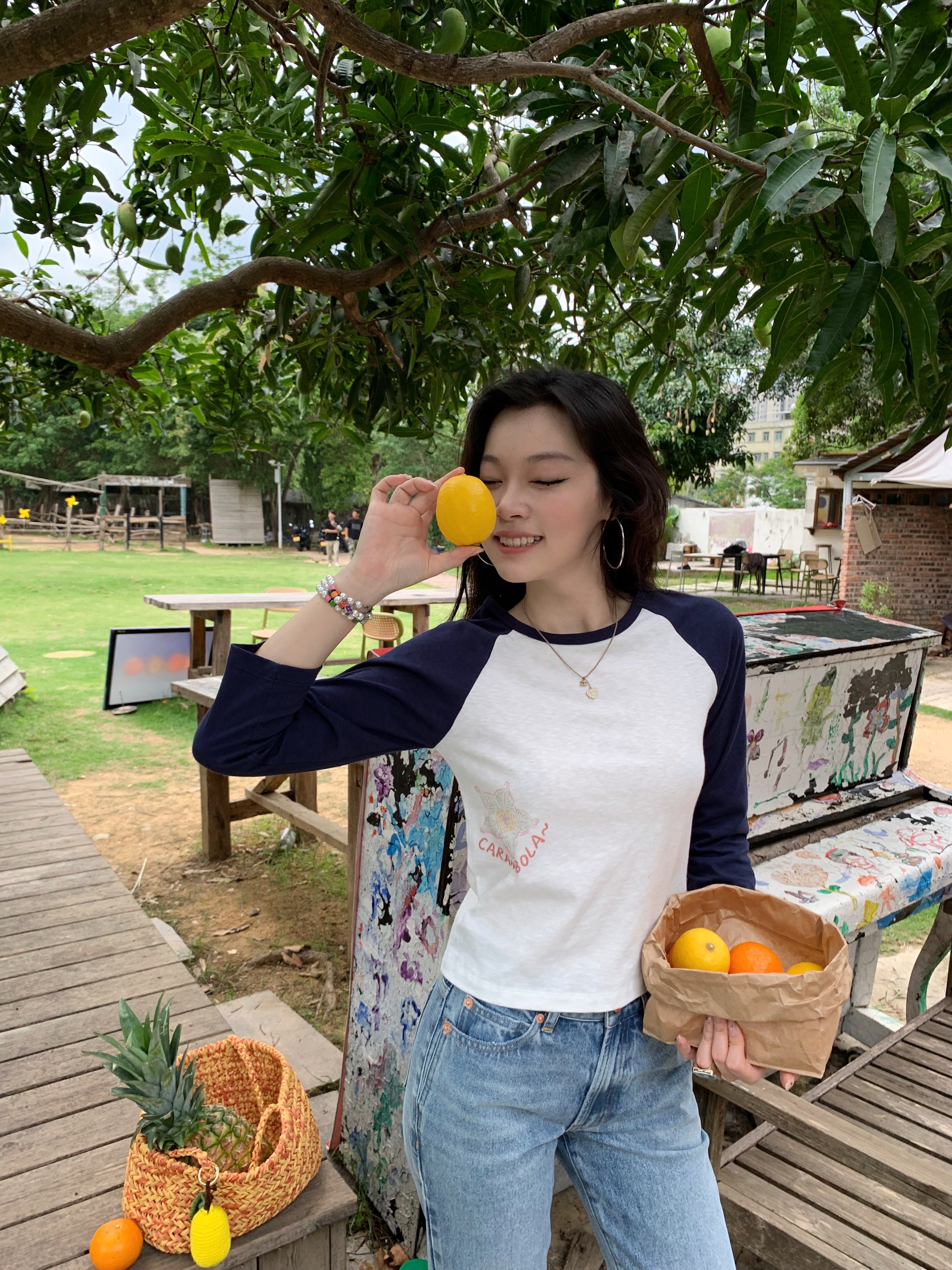 Colorful Fruit Print T-Shirt - Comfortable Snowflake Cotton, Three-Color Design, Fun Summer Style, Y2K Inspired Fashion Colorful Fruit Print T-Shirt - Comfortable Snowflake Cotton, Three-Color Design, Fun Summer Style, Y2K Inspired Fashion