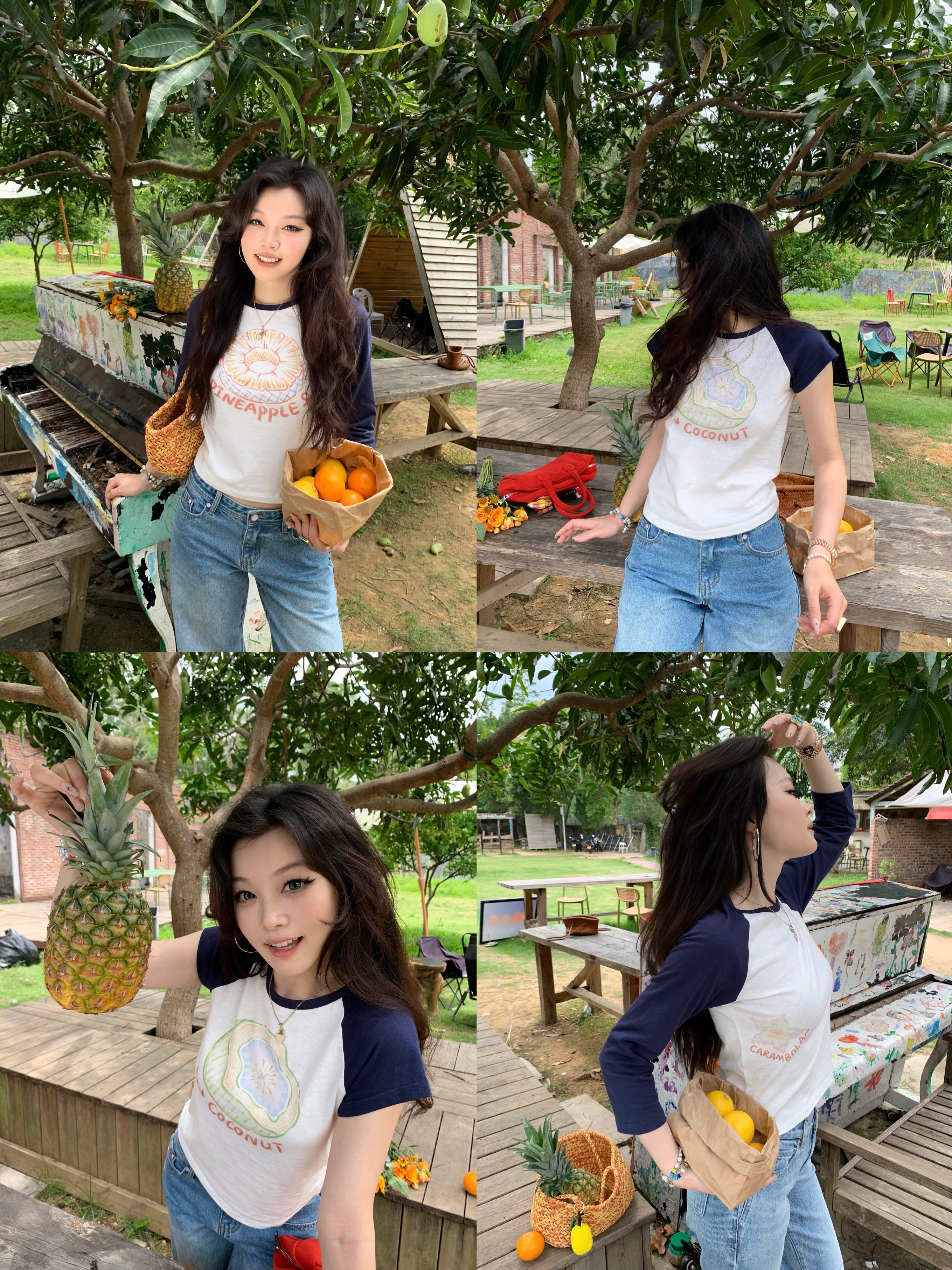 Colorful Fruit Print T-Shirt - Comfortable Snowflake Cotton, Three-Color Design, Fun Summer Style, Y2K Inspired Fashion Colorful Fruit Print T-Shirt - Comfortable Snowflake Cotton, Three-Color Design, Fun Summer Style, Y2K Inspired Fashion