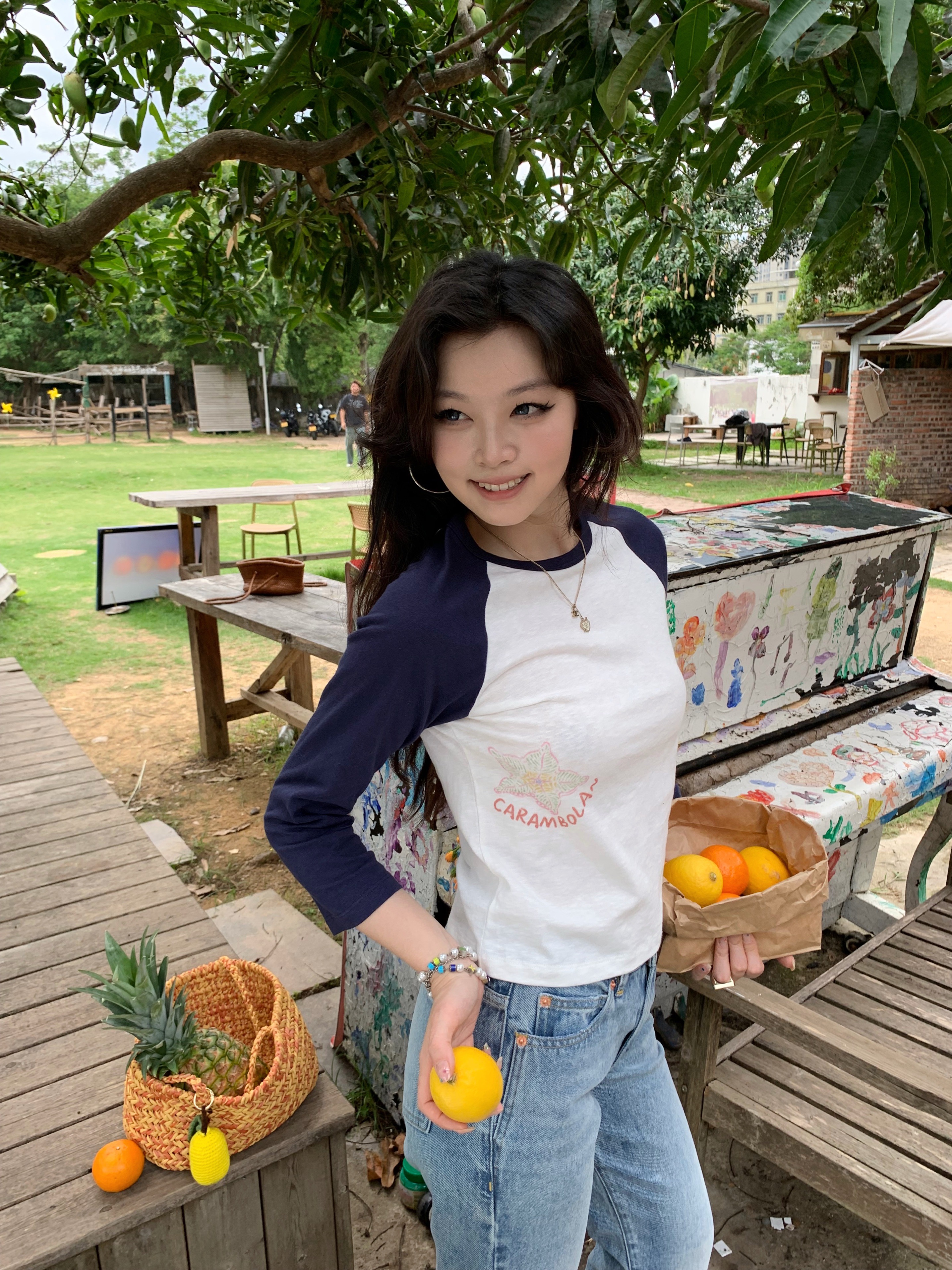 Colorful Fruit Print T-Shirt - Comfortable Snowflake Cotton, Three-Color Design, Fun Summer Style, Y2K Inspired Fashion Colorful Fruit Print T-Shirt - Comfortable Snowflake Cotton, Three-Color Design, Fun Summer Style, Y2K Inspired Fashion