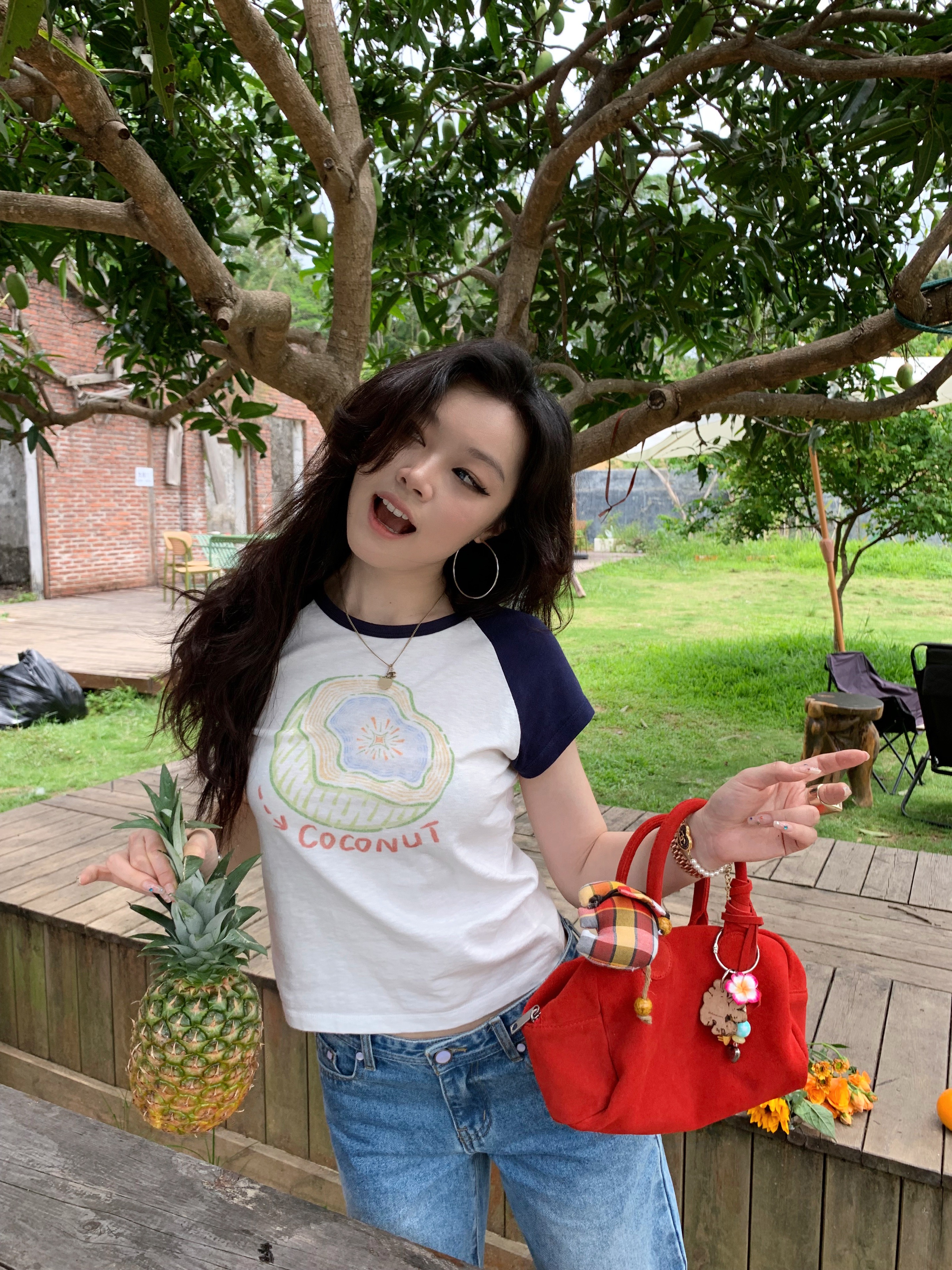 Colorful Fruit Print T-Shirt - Comfortable Snowflake Cotton, Three-Color Design, Fun Summer Style, Y2K Inspired Fashion Colorful Fruit Print T-Shirt - Comfortable Snowflake Cotton, Three-Color Design, Fun Summer Style, Y2K Inspired Fashion