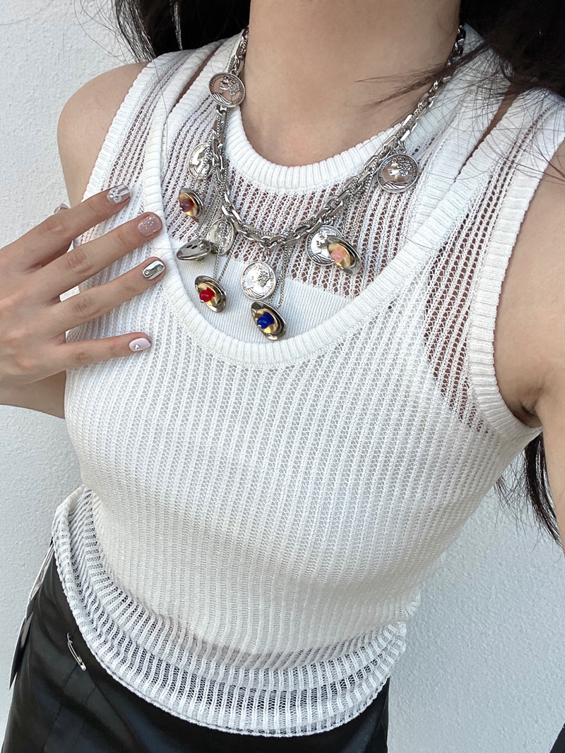 Colorful Heavy Industrial Retro Human Head Copper Pendant Necklace with Tassel Clavicle Chain â€“ European American Punk Style Jewelry