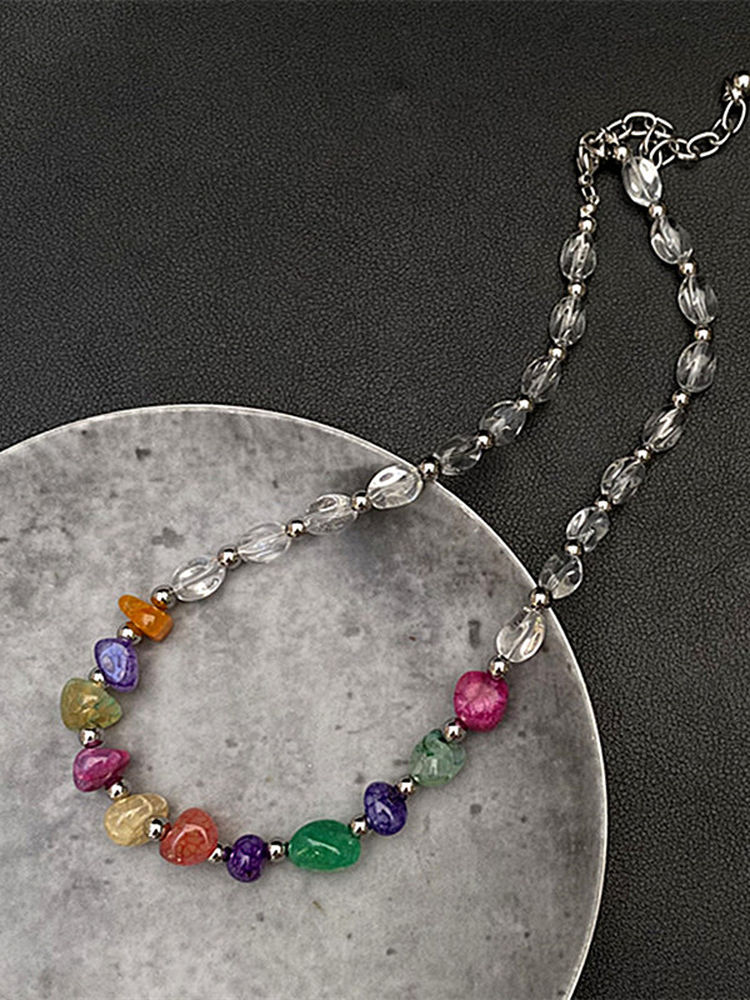 Colorful Natural Stone Beaded Summer Necklace for Women, Versatile Choker and Clavicle Chain, Light Luxury Accessory Colorful Natural Stone Beaded Summer Necklace for Women, Versatile Choker and Clavicle Chain, Light Luxury Accessory