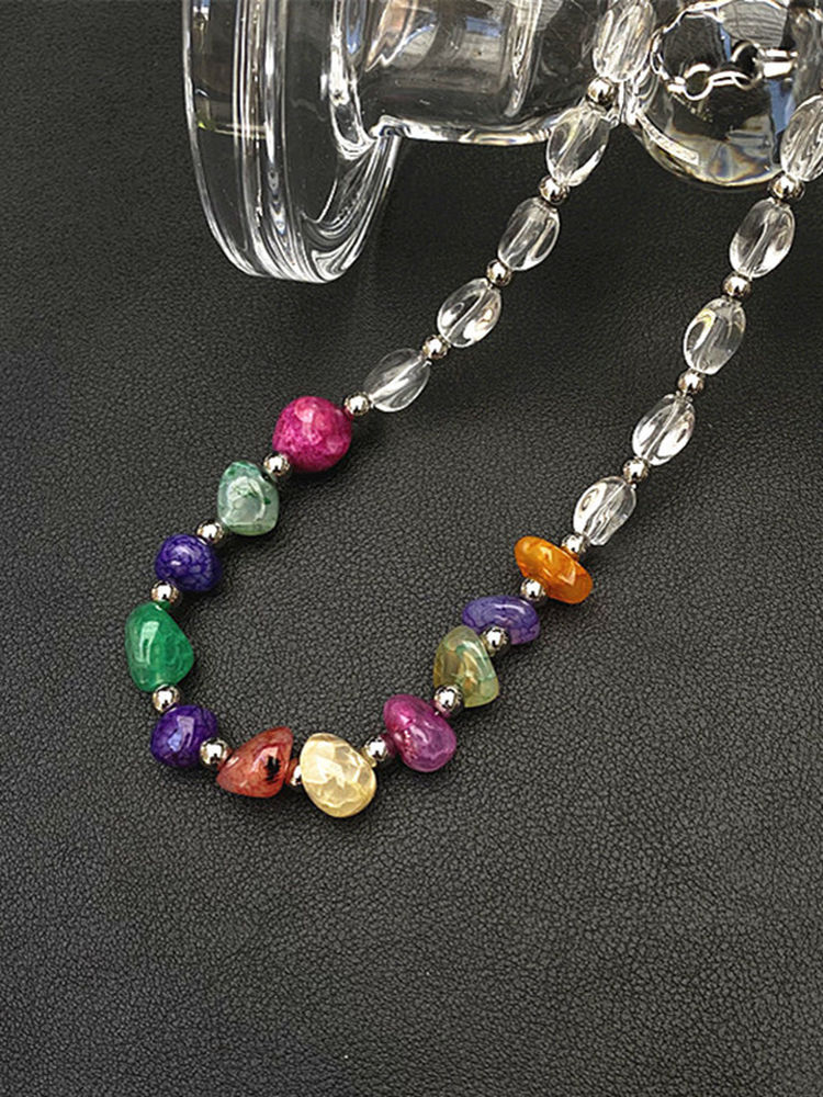 Colorful Natural Stone Beaded Summer Necklace for Women, Versatile Choker and Clavicle Chain, Light Luxury Accessory Colorful Natural Stone Beaded Summer Necklace for Women, Versatile Choker and Clavicle Chain, Light Luxury Accessory
