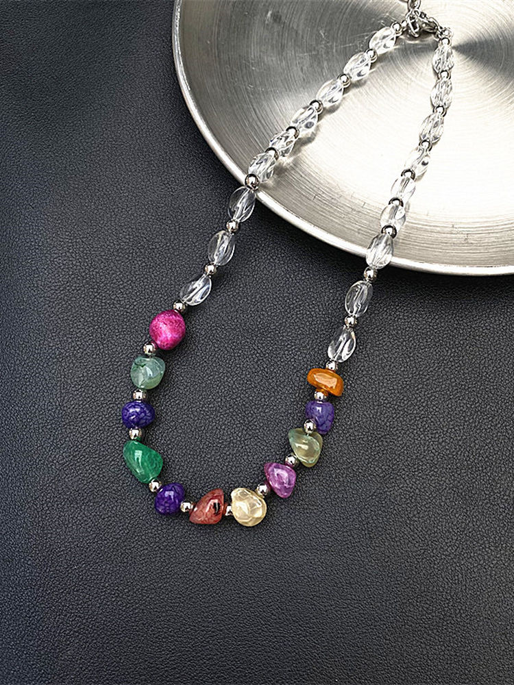 Colorful Natural Stone Beaded Summer Necklace for Women, Versatile Choker and Clavicle Chain, Light Luxury Accessory Colorful Natural Stone Beaded Summer Necklace for Women, Versatile Choker and Clavicle Chain, Light Luxury Accessory