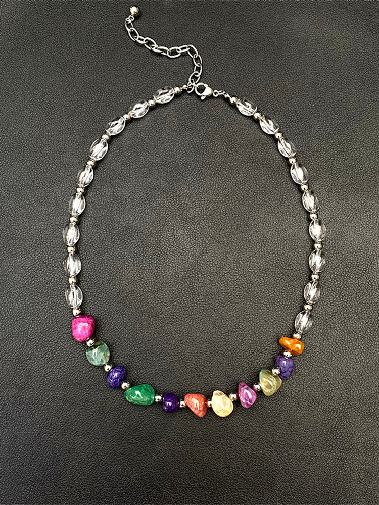 Colorful Natural Stone Beaded Summer Necklace for Women, Versatile Choker and Clavicle Chain, Light Luxury Accessory Colorful Natural Stone Beaded Summer Necklace for Women, Versatile Choker and Clavicle Chain, Light Luxury Accessory