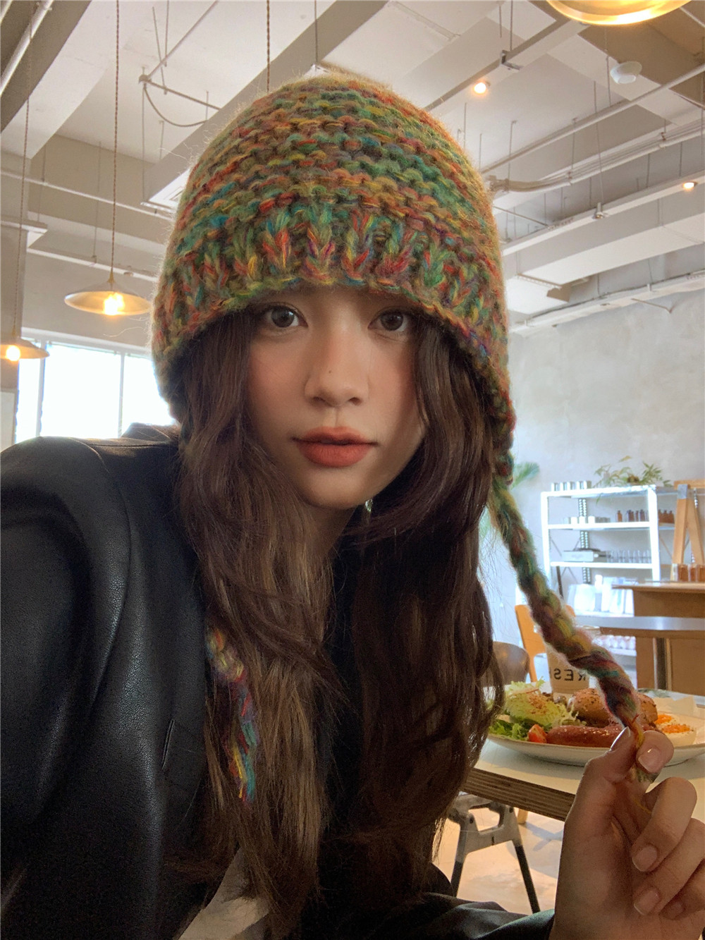 Colorful Oversized Knitted Beanie Hat for Women - Cute Braided Yarn Design with Ear Protection for Autumn and Winter Cold Weather