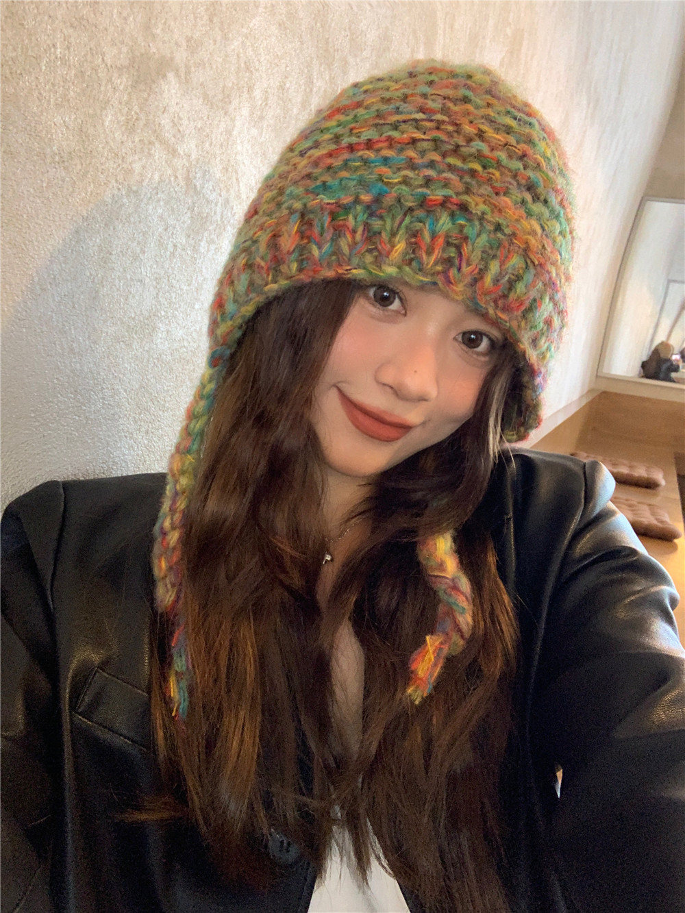 Colorful Oversized Knitted Beanie Hat for Women - Cute Braided Yarn Design with Ear Protection for Autumn and Winter Cold Weather Colorful Oversized Knitted Beanie Hat for Women - Cute Braided Yarn Design with Ear Protection for Autumn and Winter Cold Weather