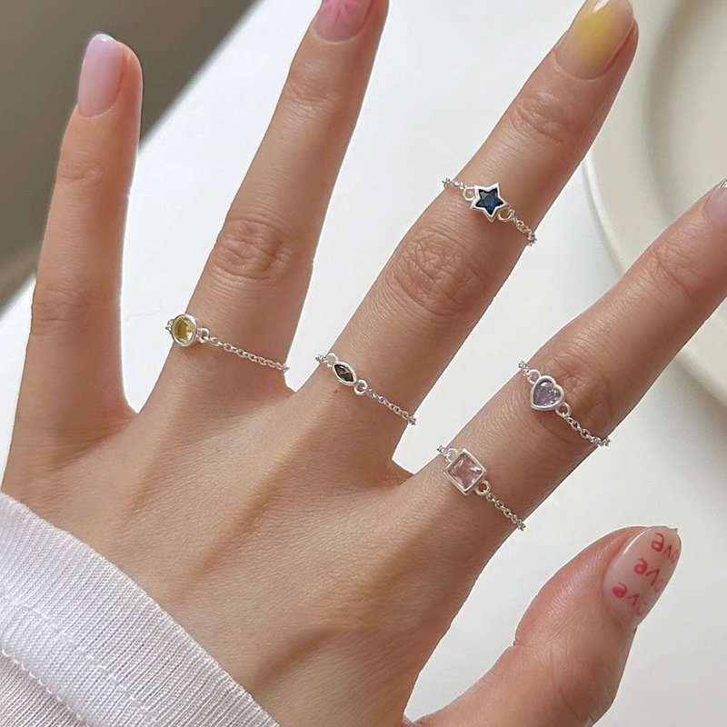 Colorful Zirconia Pull Ring for Women, Adjustable Stacking Design, Minimalist Style, Trendy Niche Fashion Accessory Colorful Zirconia Pull Ring for Women, Adjustable Stacking Design, Minimalist Style, Trendy Niche Fashion Accessory