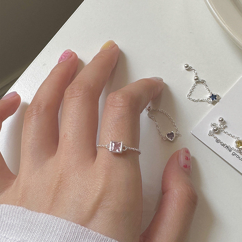 Colorful Zirconia Pull Ring for Women, Adjustable Stacking Design, Minimalist Style, Trendy Niche Fashion Accessory Colorful Zirconia Pull Ring for Women, Adjustable Stacking Design, Minimalist Style, Trendy Niche Fashion Accessory