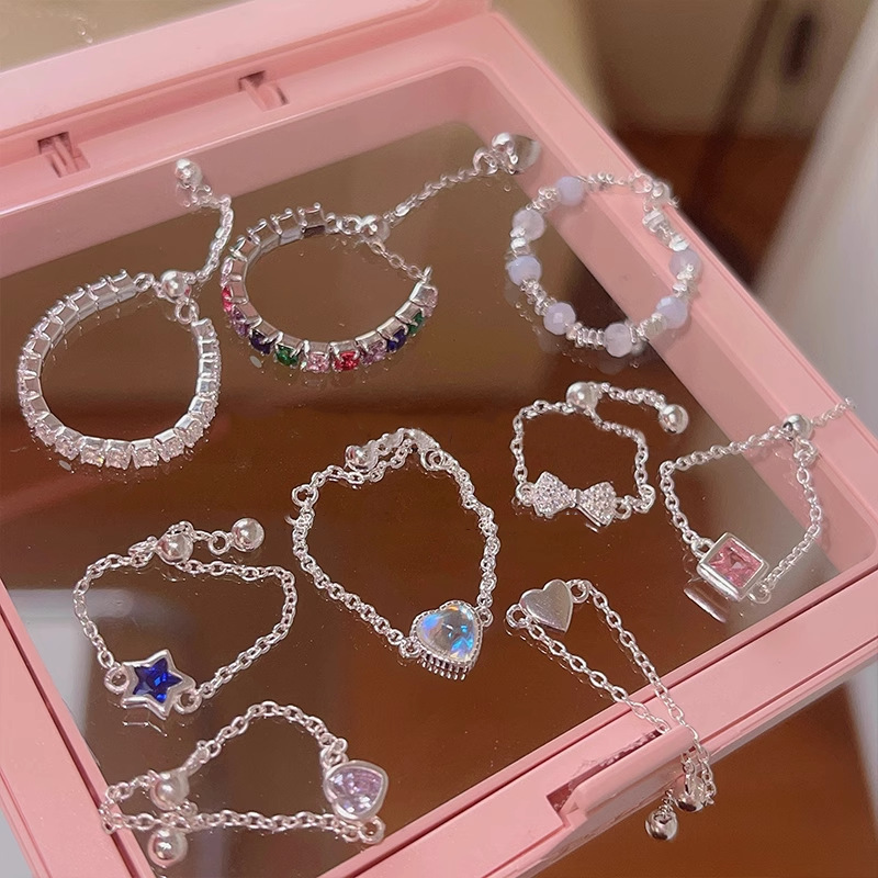 Colorful Zirconia Pull Ring for Women, Adjustable Stacking Design, Minimalist Style, Trendy Niche Fashion Accessory Colorful Zirconia Pull Ring for Women, Adjustable Stacking Design, Minimalist Style, Trendy Niche Fashion Accessory