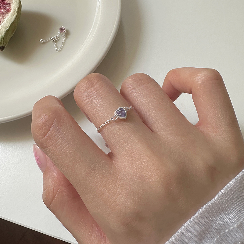 Colorful Zirconia Pull Ring for Women, Adjustable Stacking Design, Minimalist Style, Trendy Niche Fashion Accessory Colorful Zirconia Pull Ring for Women, Adjustable Stacking Design, Minimalist Style, Trendy Niche Fashion Accessory