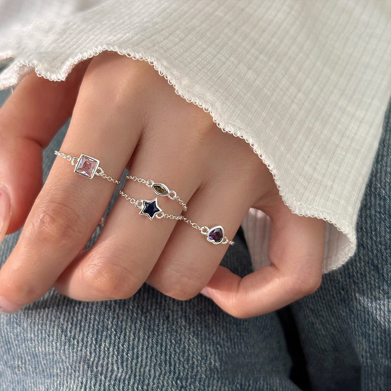 Colorful Zirconia Pull Ring for Women, Adjustable Stacking Design, Minimalist Style, Trendy Niche Fashion Accessory Colorful Zirconia Pull Ring for Women, Adjustable Stacking Design, Minimalist Style, Trendy Niche Fashion Accessory