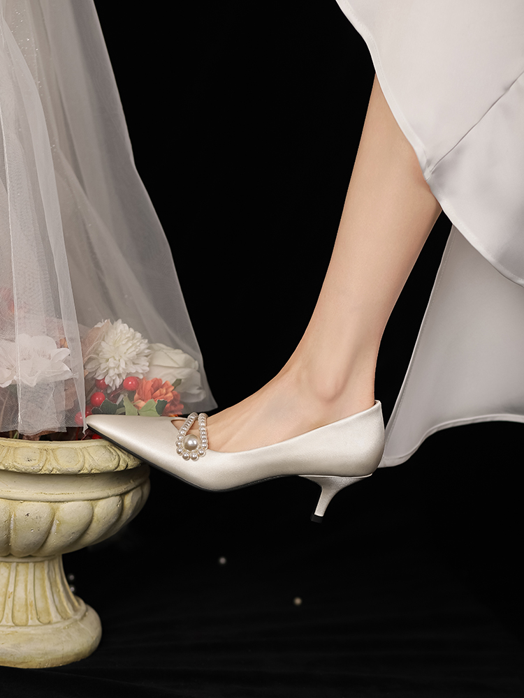 Comfortable White High Heel Wedding Shoes for Brides - Niche Design French Style Suitable for Everyday Wear Comfortable White High Heel Wedding Shoes for Brides - Niche Design French Style Suitable for Everyday Wear