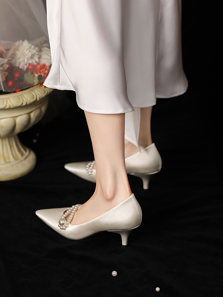 Comfortable White High Heel Wedding Shoes for Brides - Niche Design French Style Suitable for Everyday Wear Comfortable White High Heel Wedding Shoes for Brides - Niche Design French Style Suitable for Everyday Wear