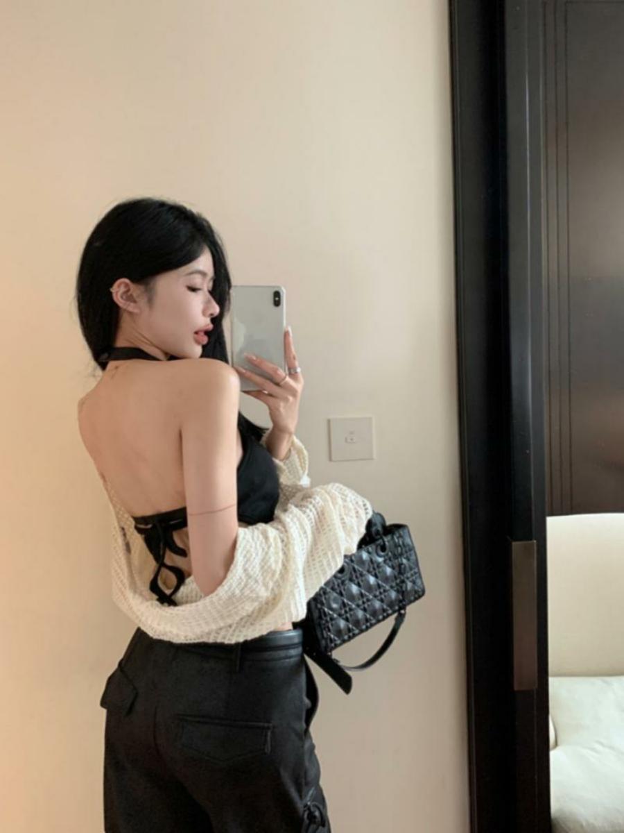 Cotton Backless Halter Camisole for Women - Irregular Slim Fit Cropped Top with Exposed Navel Design, Spicy Girl Style Cotton Backless Halter Camisole for Women - Irregular Slim Fit Cropped Top with Exposed Navel Design, Spicy Girl Style