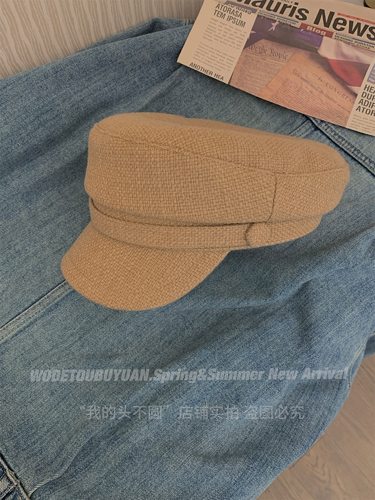 Cotton-Linen Octagonal Hat for Women - Elegant Solid Color Newsboy Cap, Spring Autumn Style, Face-Slimming Design