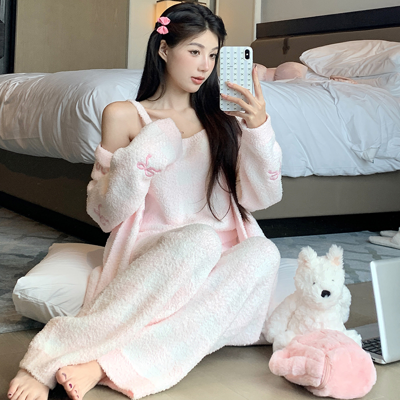 Cozy Coral Fleece Three-Piece Velvet Pajama Set for Women, Thick Autumn Winter Homewear, Cute 2025 Style Cozy Coral Fleece Three-Piece Velvet Pajama Set for Women, Thick Autumn Winter Homewear, Cute 2025 Style