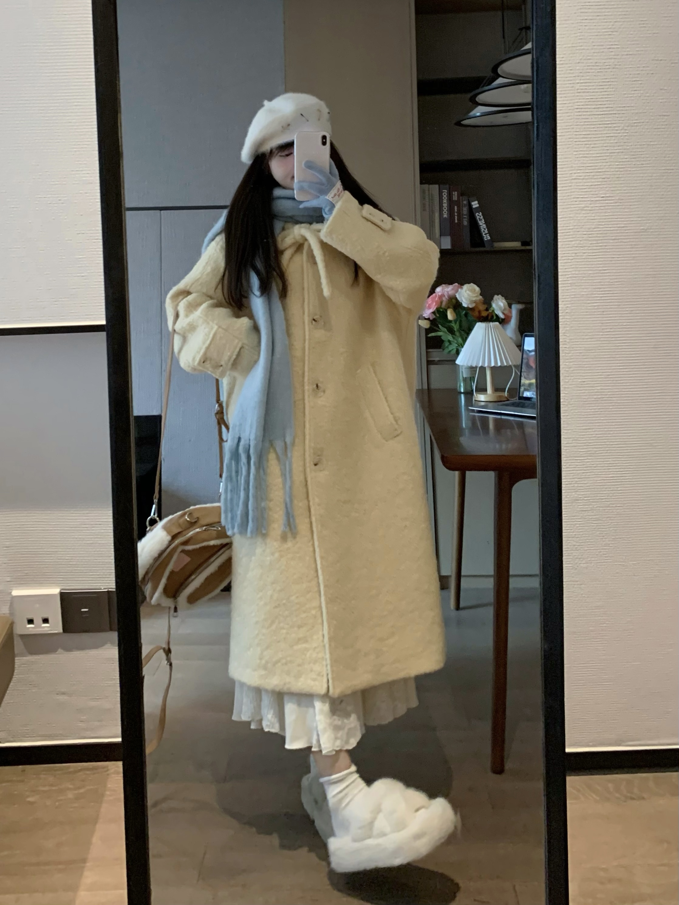 Cozy Long Woolen Coat for Women in Goose Yellow - Plush Thick Circle Design for Autumn and Winter Style Cozy Long Woolen Coat for Women in Goose Yellow - Plush Thick Circle Design for Autumn and Winter Style