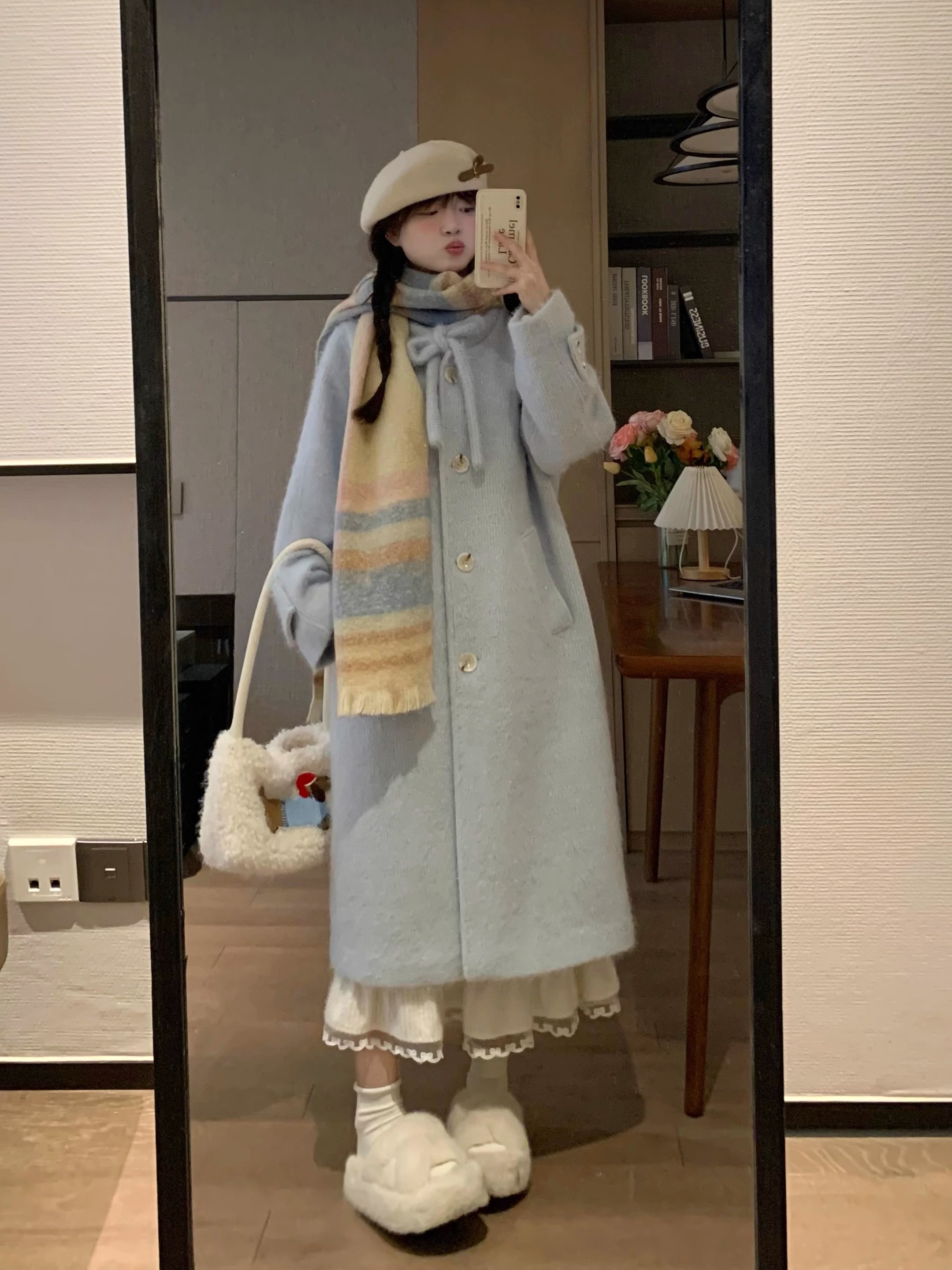 Cozy Long Woolen Coat for Women in Goose Yellow - Plush Thick Circle Design for Autumn and Winter Style Cozy Long Woolen Coat for Women in Goose Yellow - Plush Thick Circle Design for Autumn and Winter Style