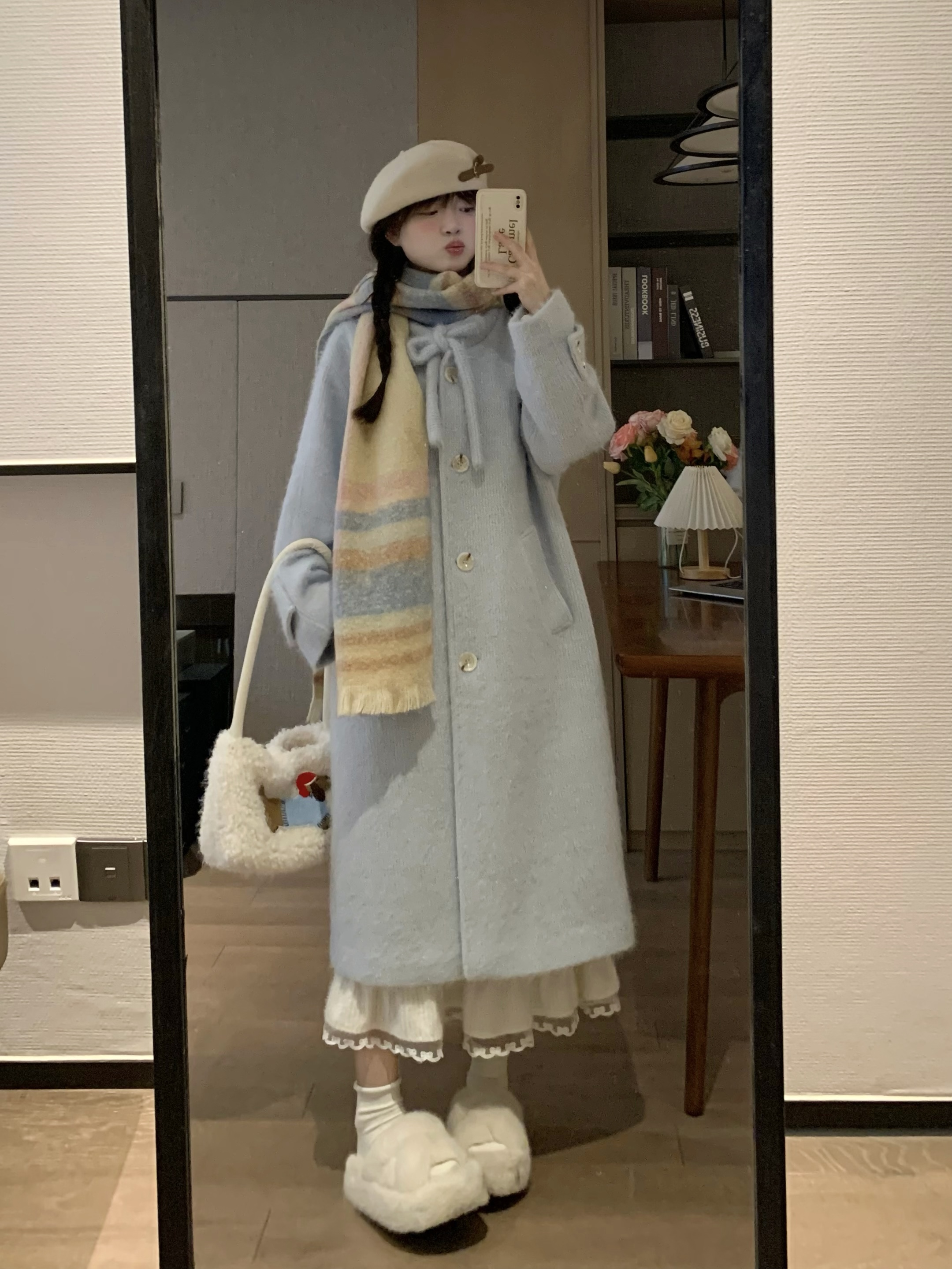 Cozy Long Woolen Coat for Women in Goose Yellow - Plush Thick Circle Design for Autumn and Winter Style Cozy Long Woolen Coat for Women in Goose Yellow - Plush Thick Circle Design for Autumn and Winter Style